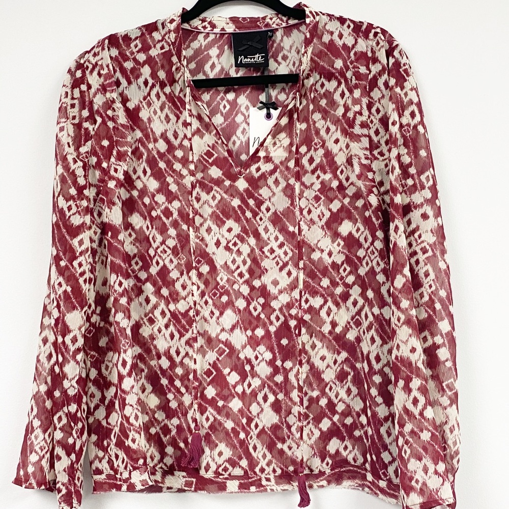 Nanette Burgandy and White Print Top